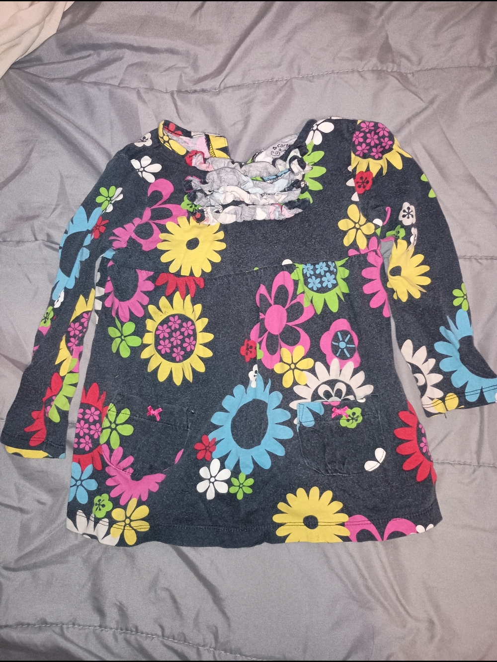 Carter's Black Floral Long-Sleeve Ruffle Tunic